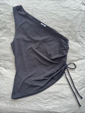 Garage One-Shoulder Slate Gray Top with Side Tie